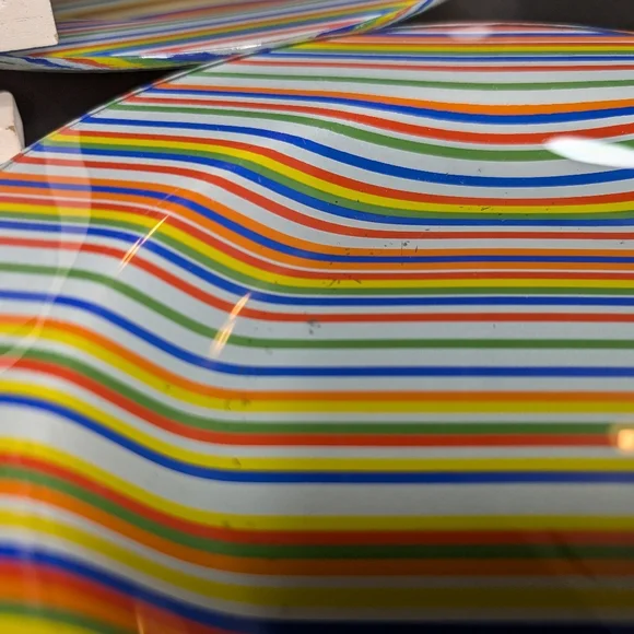 Pier 1 vintage 8" pair heavy glass colorful striped salad plate/bowls
